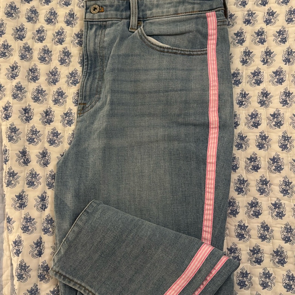 Stylish Blue Jeans with Pink Stripe Talbots NWOT
